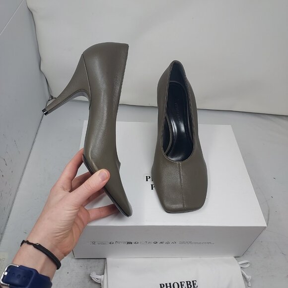 PHOEBE PHILO Nappa Green Olive Square Toe Pump Heel Shoe - Picture 1 of 12